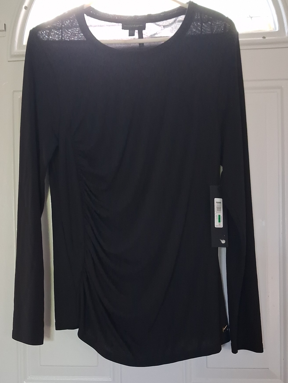 Donna Karan Black Long-Sleeve Side-Gathered Jersey Top